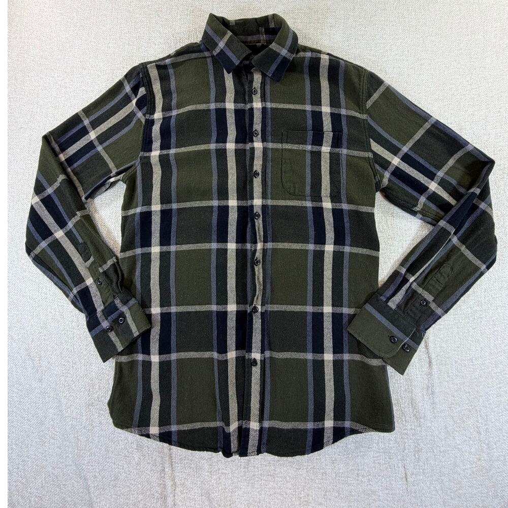 American Tall Men Medium Green White Plaid Flannel Long Sleeve Button Shirt Tall